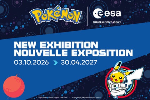 Affiche officielle de l’exposition Pokémon × ESA à l’Euro Space Center, annoncée du 3 octobre 2026 au 30 avril 2027